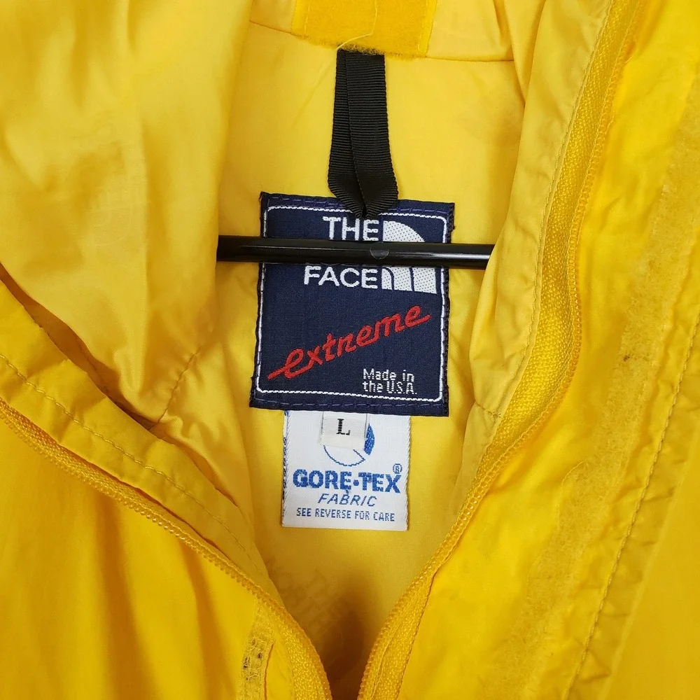 Vintage 90s North Face Extreme Goretex‎ Shell Jacket Bright Yellow Hooded Size L
